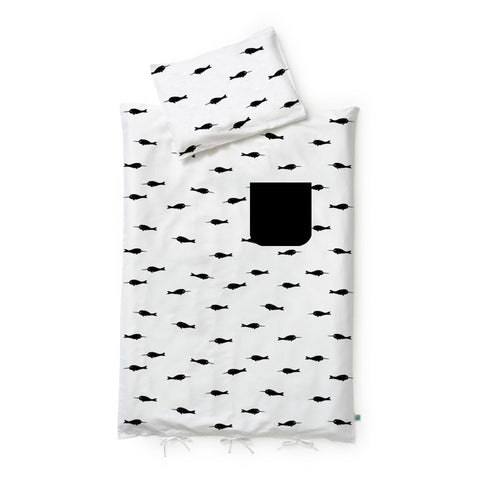 pocket duvet set - narwhals + big waves